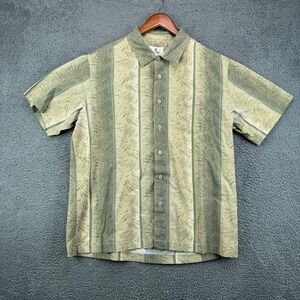 Solitude Mens Large Green Striped Tropical Palm Print Short Sleeve Button Shirt